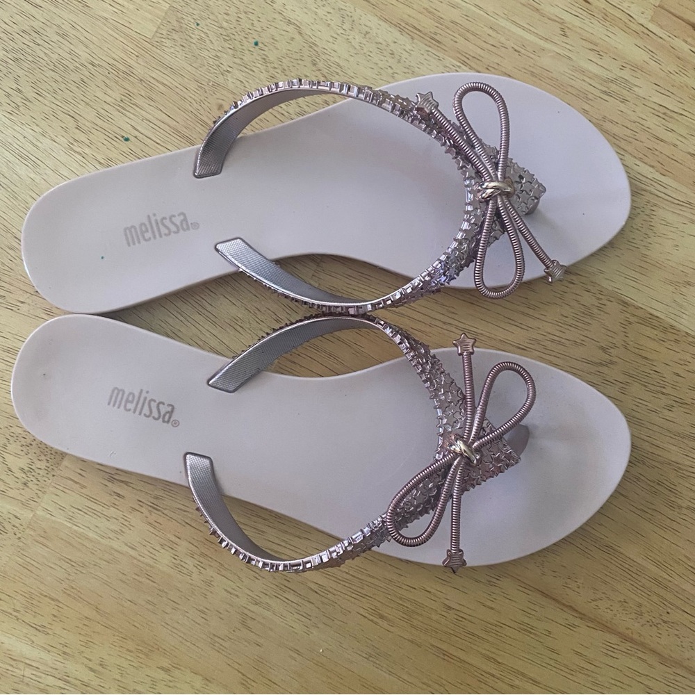 Melissa Harmonic Star Chrome Thong Flip Flops with Rhinestone Accents Size 8